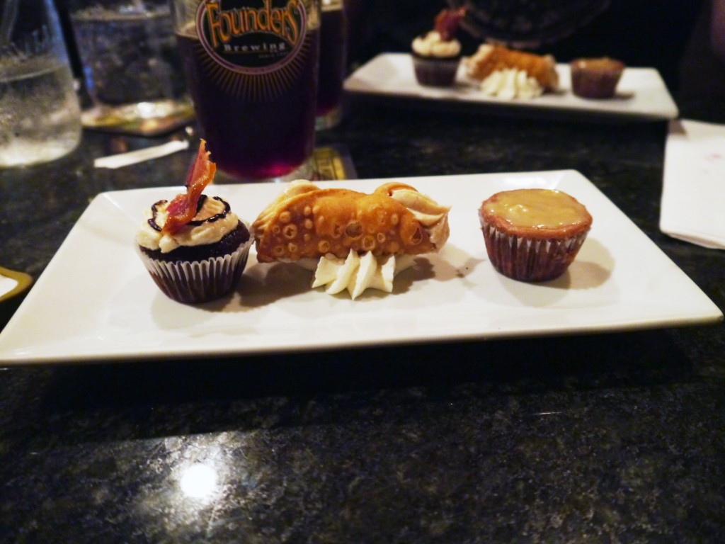 Bourbon chocolate cupcake, mini cannoli and Nutella cheesecake
